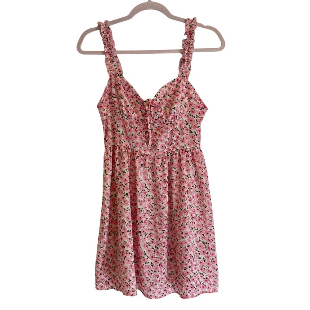 CIDER Women's Medium Ruffled Mini Pink Floral Dress Fall Layer Feminine